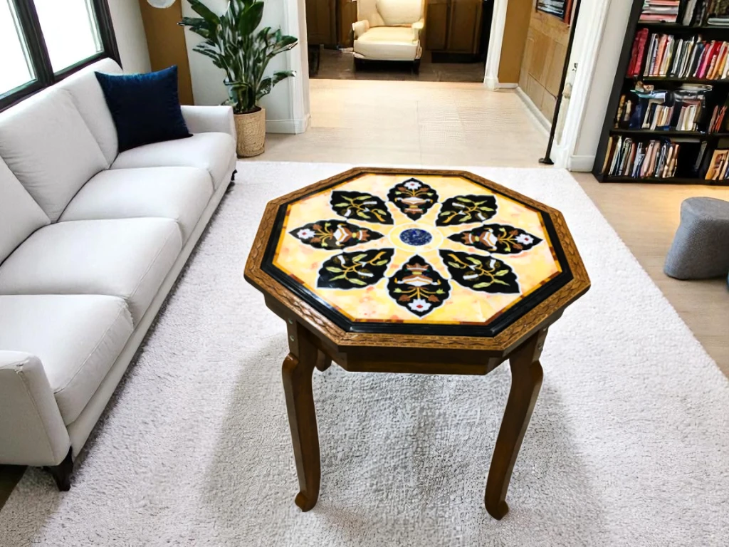 White Marble Side Table for Living Room